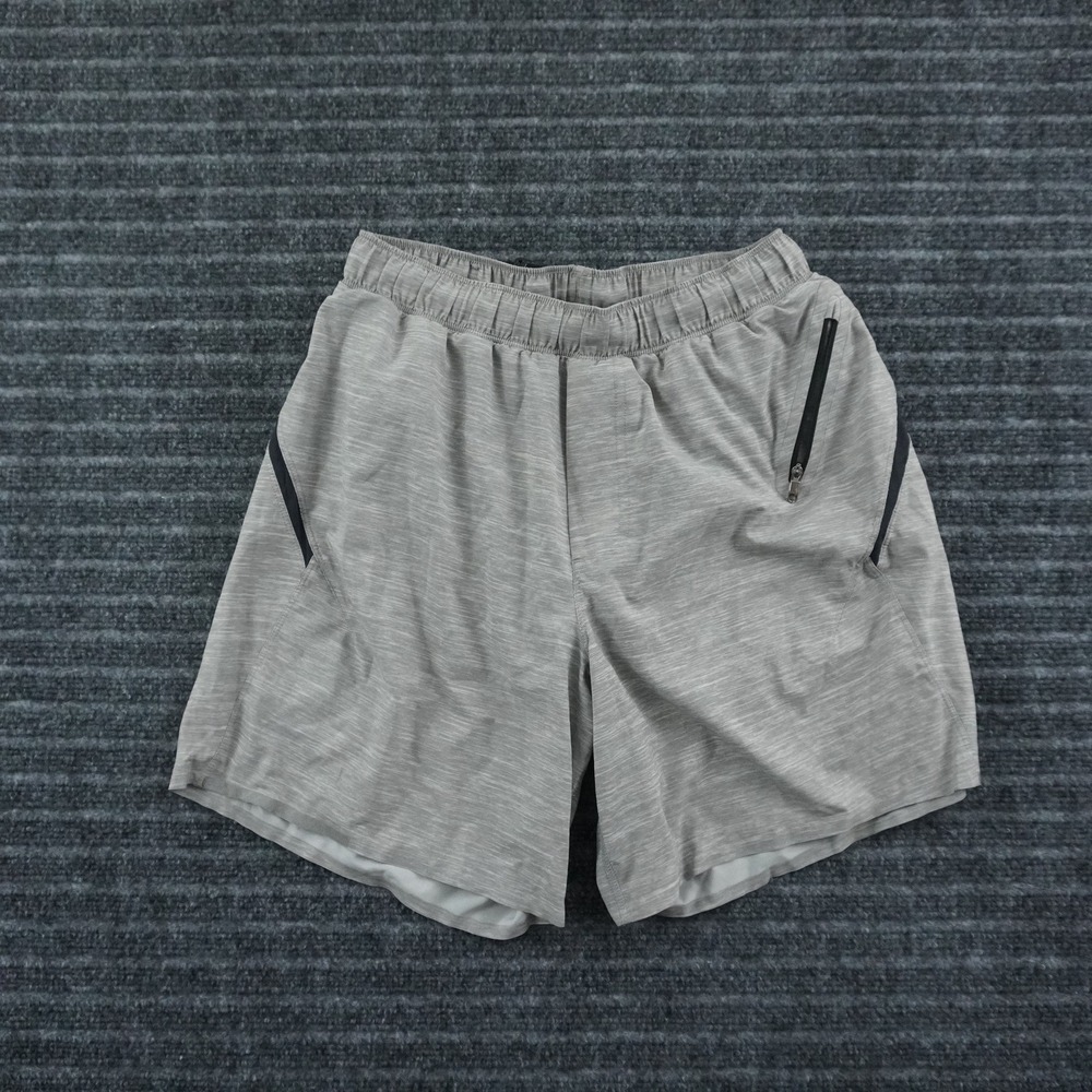 Lululemon‎ Surge Athletic Shorts Mens S Grey Heathered Zipper Pocket Activewear